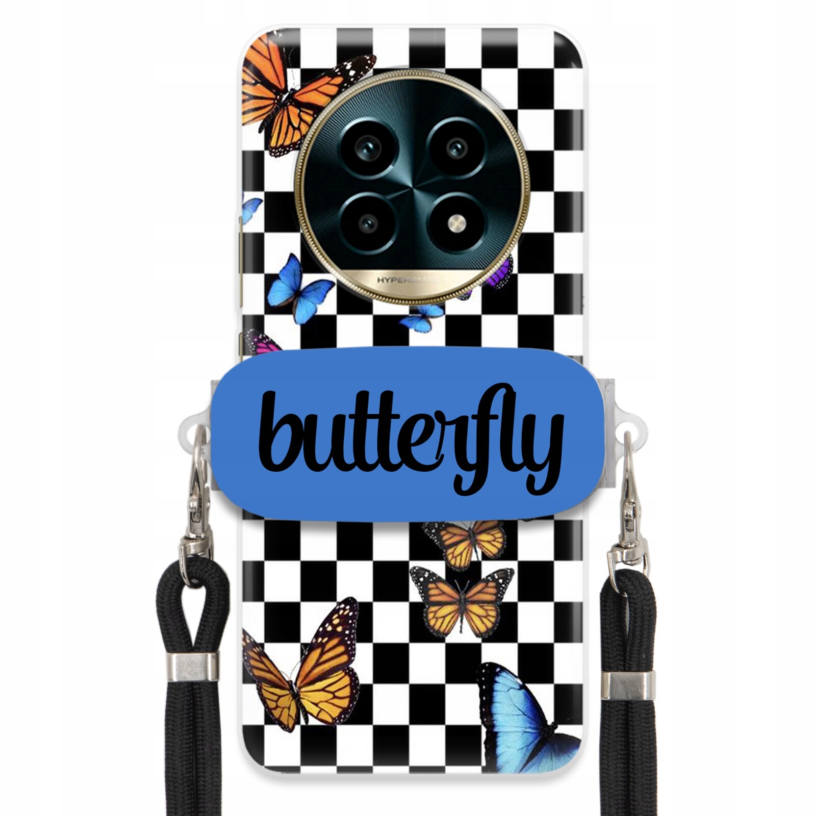 Pouzdro Pro Realme 13 Pro Plus 5G Case Obdélníkový Držák, Černé Vodítko Butterfly