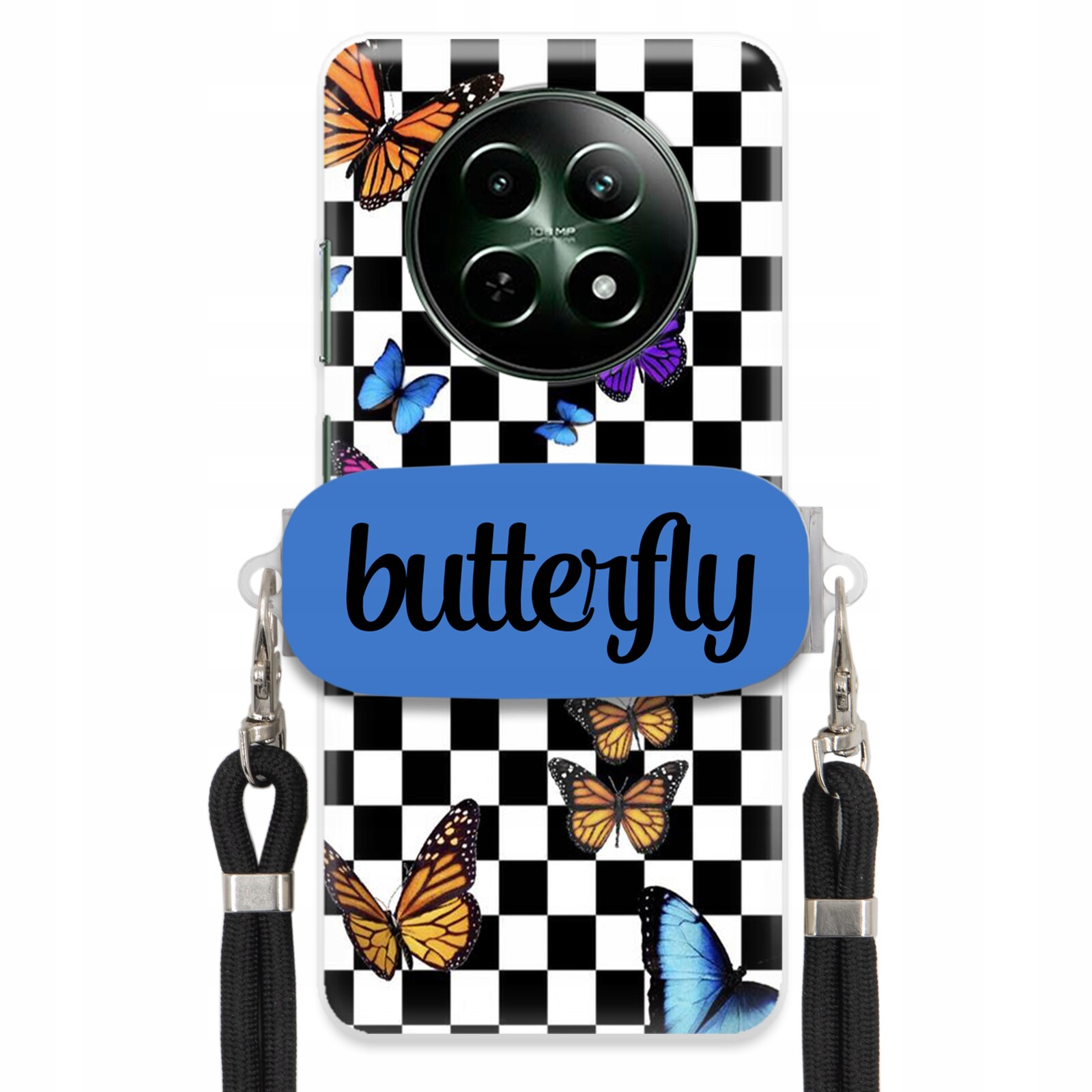 Pouzdro Pro Realme 12 5G Case Obdélníkový Úchyt Černé Vodítko Butterfly Motýli