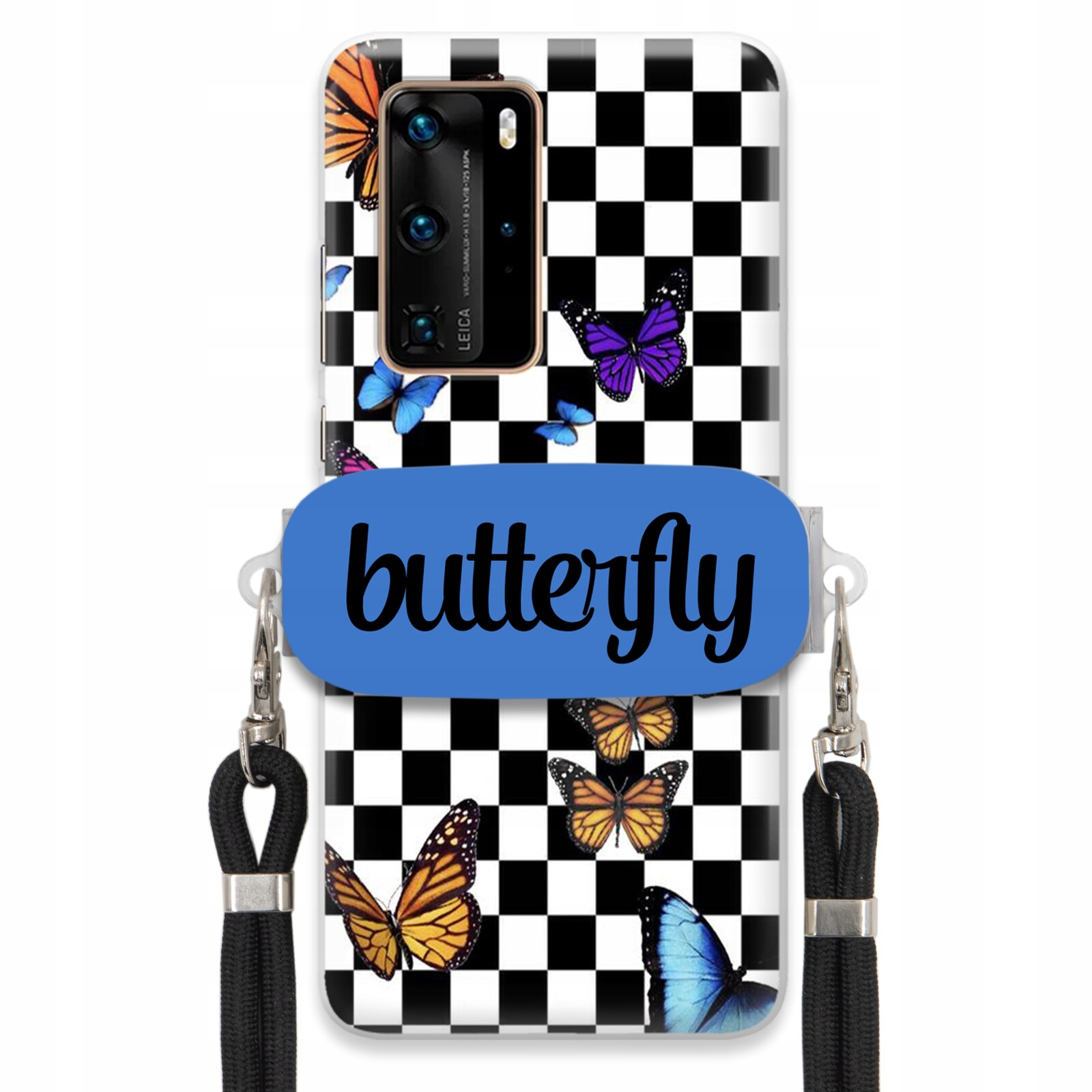 Pouzdro Pro Huawei P40 Pro Case Obdélníkový Držák Black Vodítko Butterfly Motýli