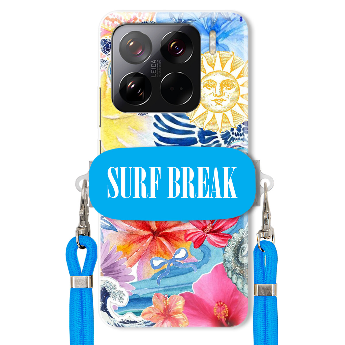 Pouzdro pro Xiaomi 15 Pro Crossbody vodítko modré držák Surf Break Dovolená