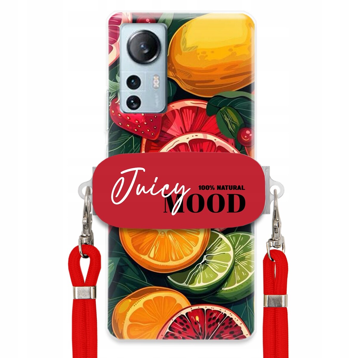 Pouzdro pro Xiaomi 12 Lite Červené vodítko Crossbody+ Držák Juice Mood Ovoce