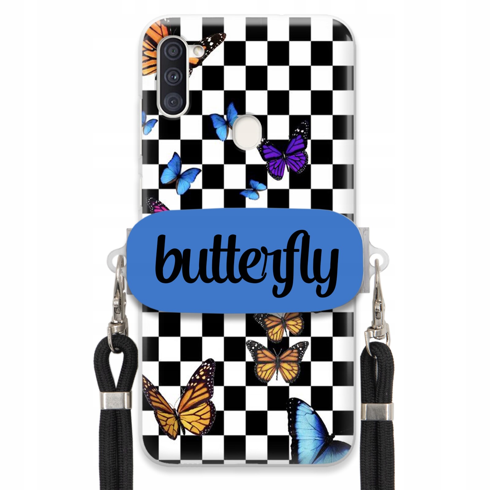 Pouzdro Pro Samsung M11 Case Obdélníkový Držák Černé Vodítko Butterfly Motýli