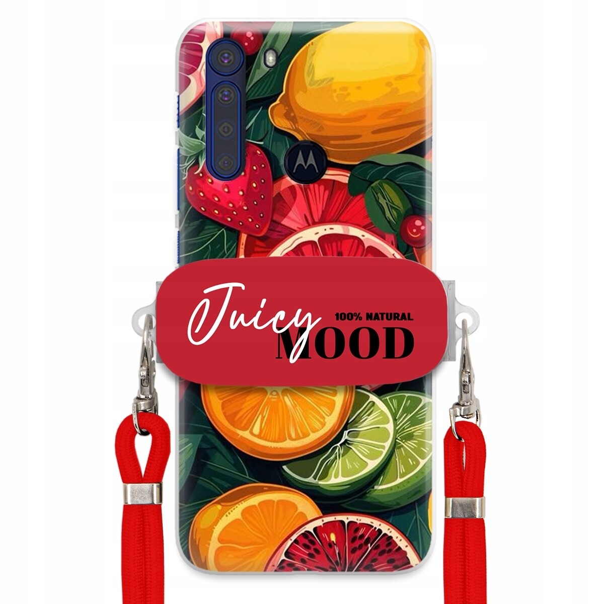 Pouzdro pro Motorola One Fusion Červené vodítko držák Fruit Ovoce Juice Mood