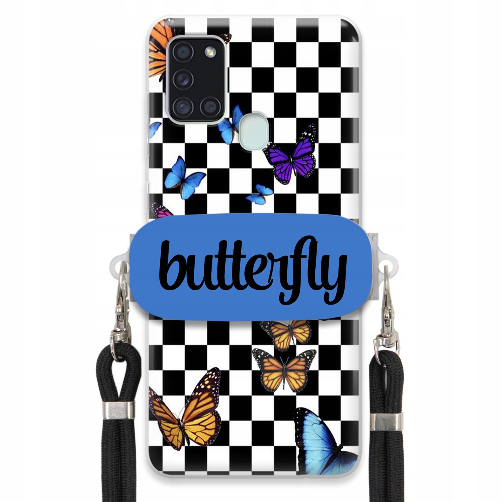 Pouzdro Pro Samsung A21s Case Obdélníkový Držák Černé Smyčky Butterfly Motýli