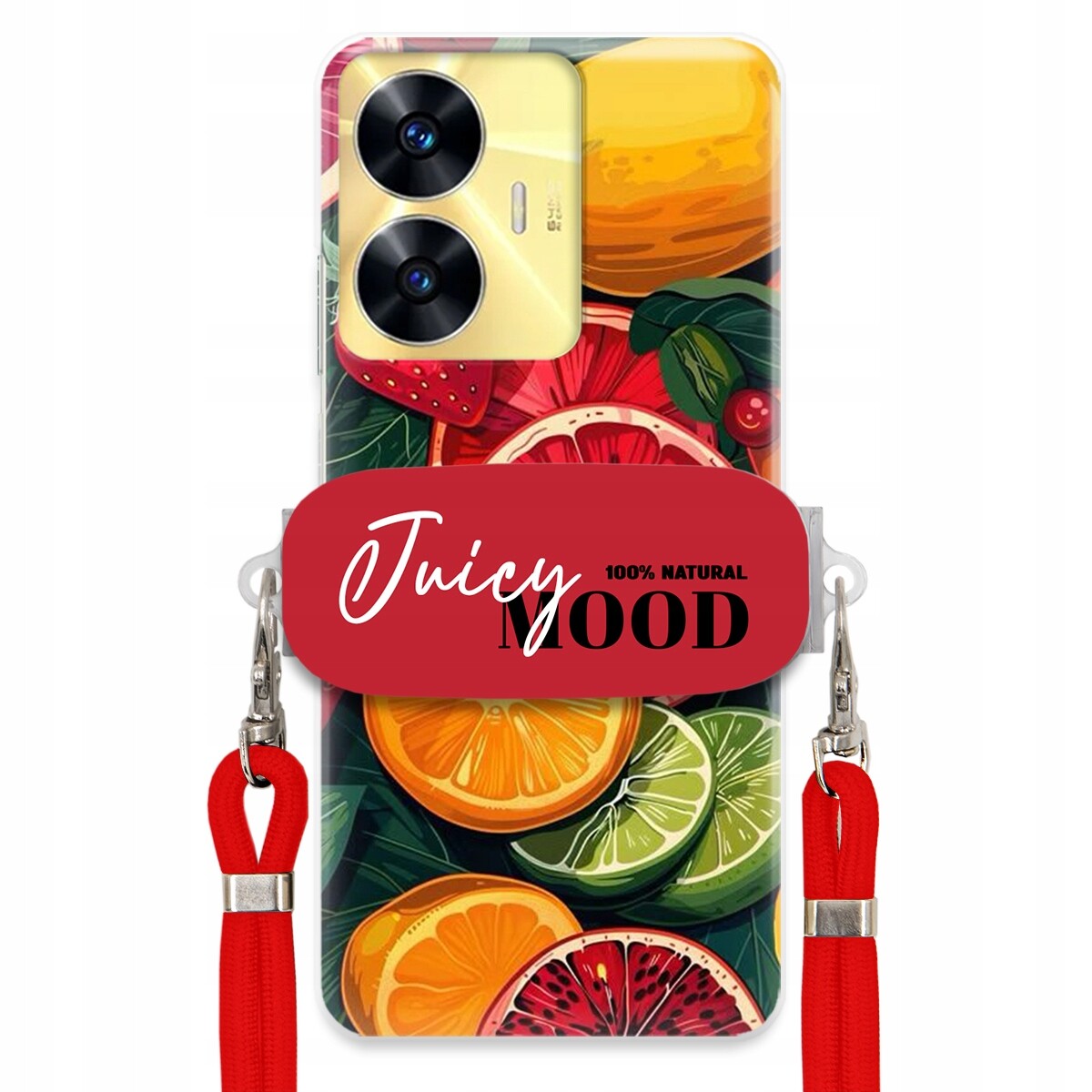 Pouzdro pro Realme C55 Červené vodítko Crossbody+ Držák Módní Juice Mood Ovoce
