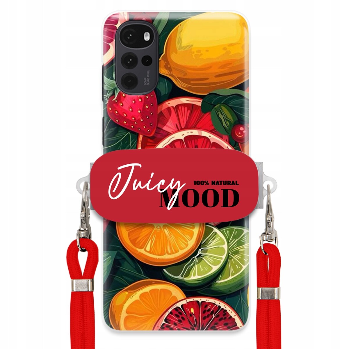 Pouzdro pro Motorola G22 4G Červené vodítko Crossbody+ Držák Juice Mood Ovoce