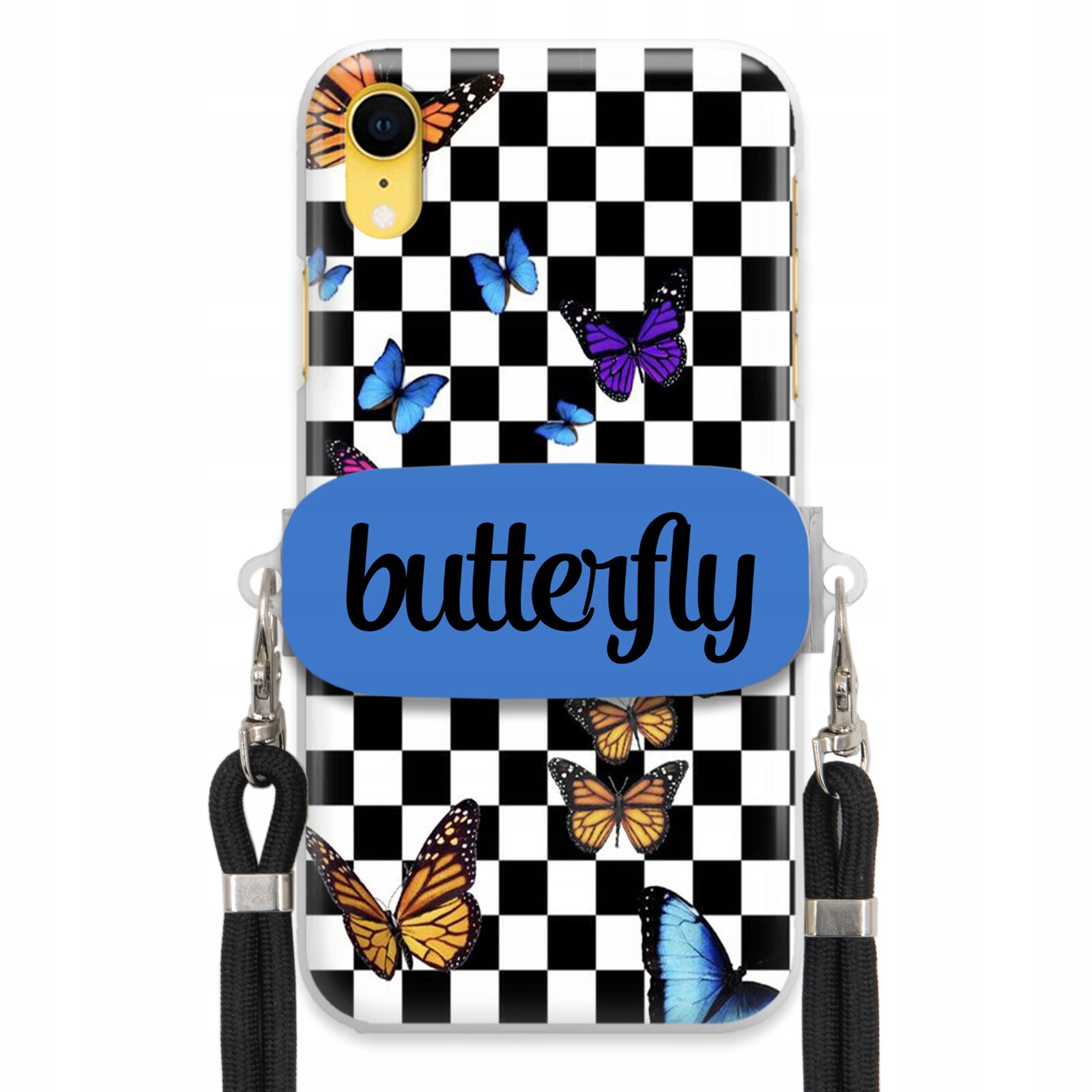 Pouzdro Pro Iphone Xr Case Obdélníkový Držák Černé Smyčky Butterfly Motýli