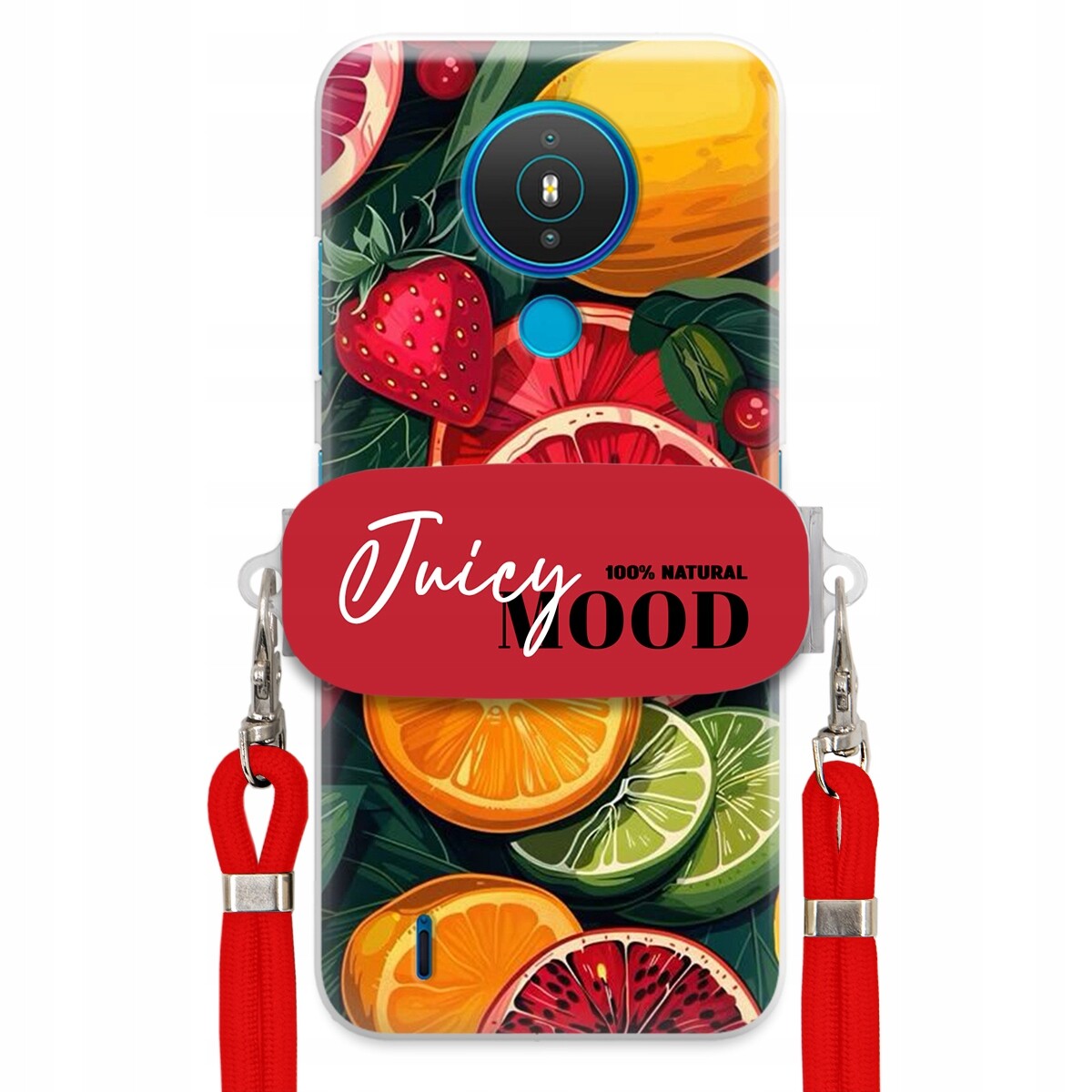 Pouzdro pro Nokia 1.4 Červené vodítko Crossbody+ Držák Módní Juice Mood Ovoce