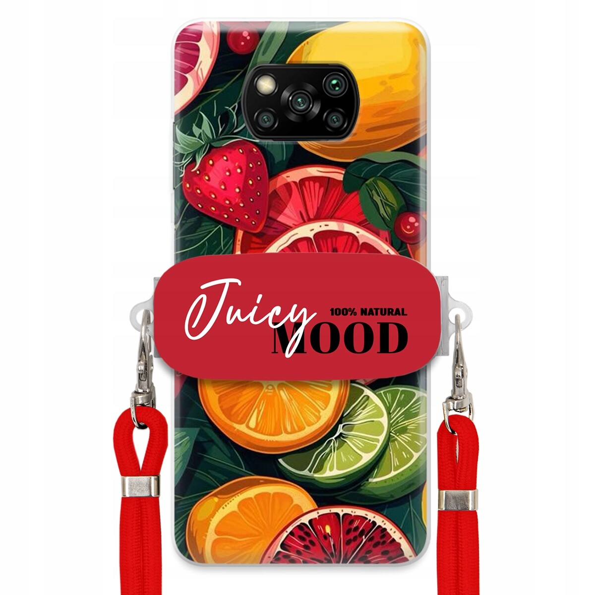 Pouzdro pro Xiaomi Poco X3 Červené vodítko Crossbody+ Držák Juice Mood Ovoce