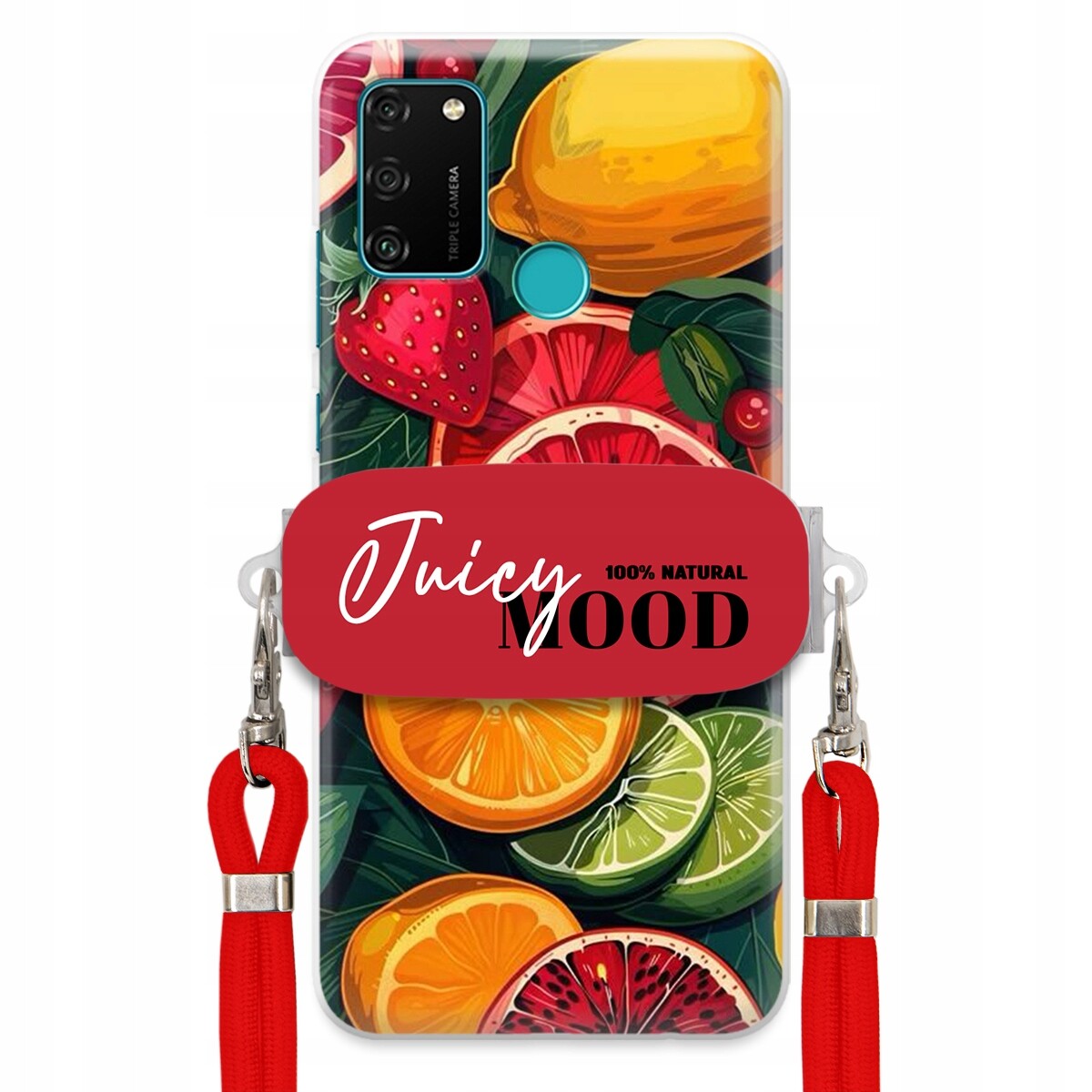 Pouzdro pro Huawei Honor 9A Červené vodítko Crossbody+ Držák Juice Mood Ovoce