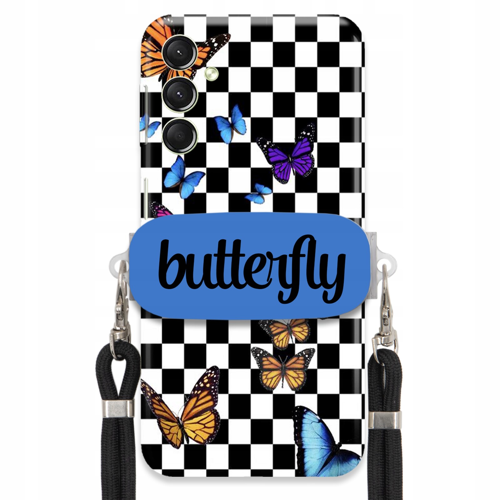 Pouzdro Pro Samsung A24 4G Case Obdélníkový Úchyt Černé Vodítko Butterfly Motýli