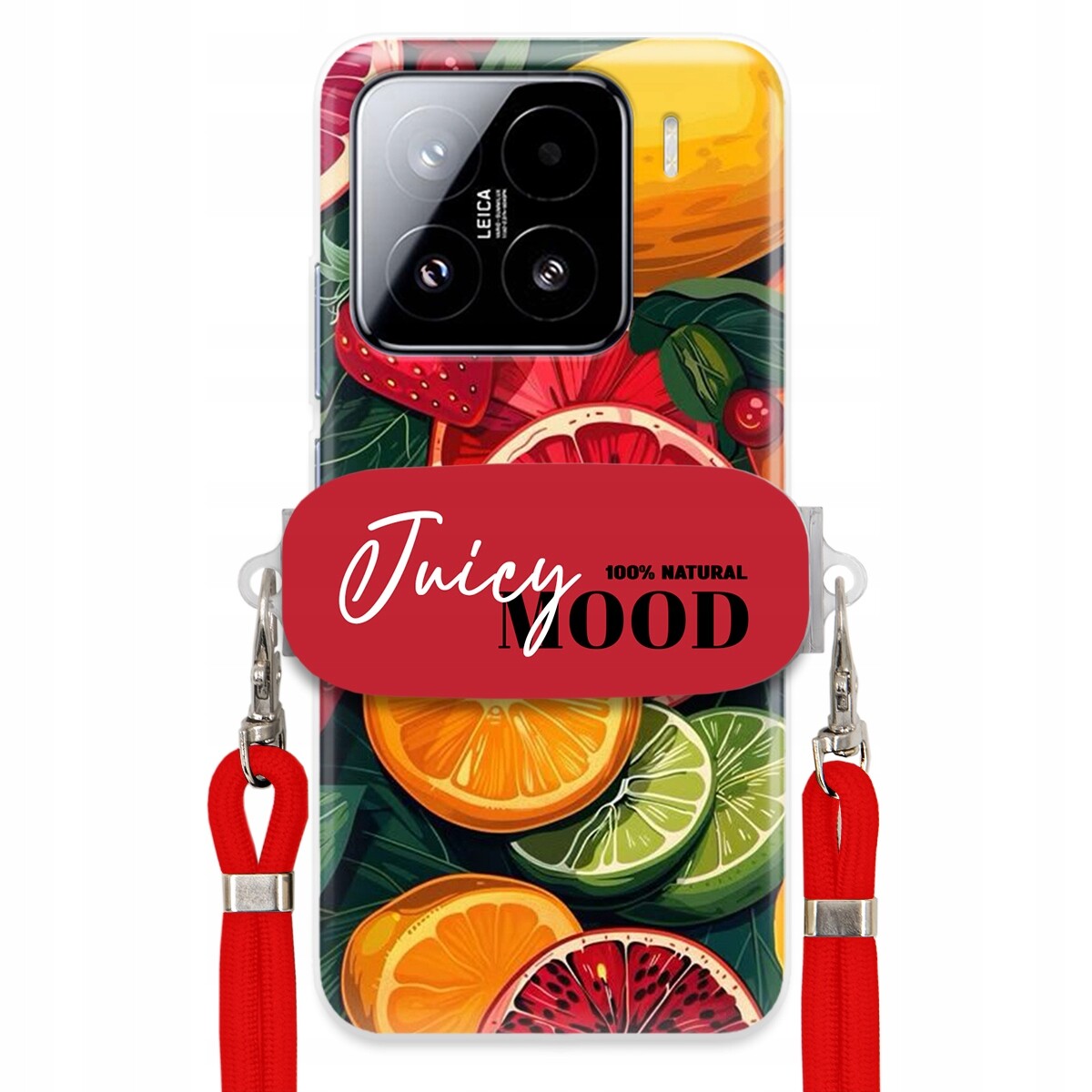 Pouzdro pro Xiaomi 15 Červené Crossbody vodítko Držák Módní Juice Mood Ovoce