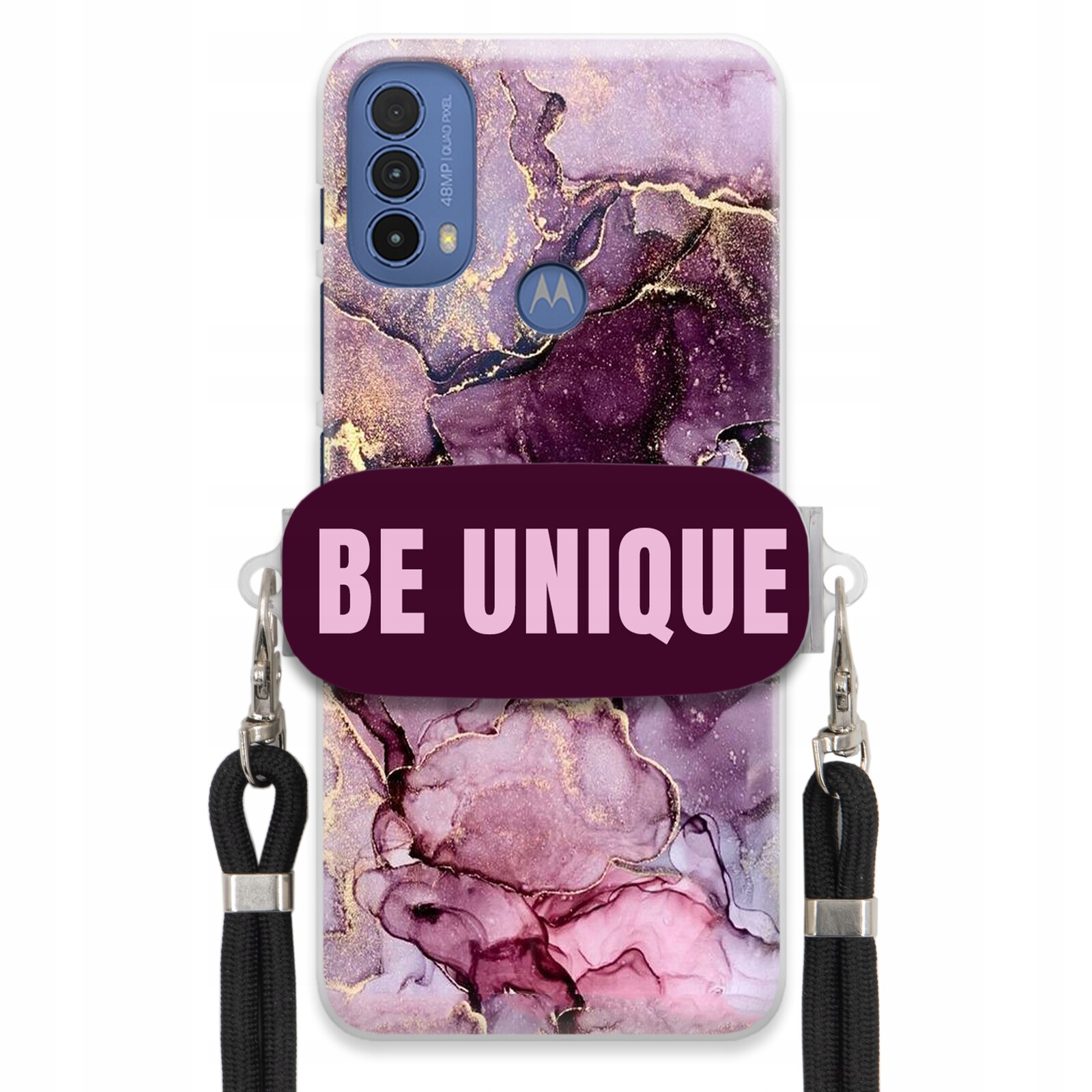 Pouzdro Premium pro Motorola E30 Case Uchywt Šňůra Černá Fialová Mramor