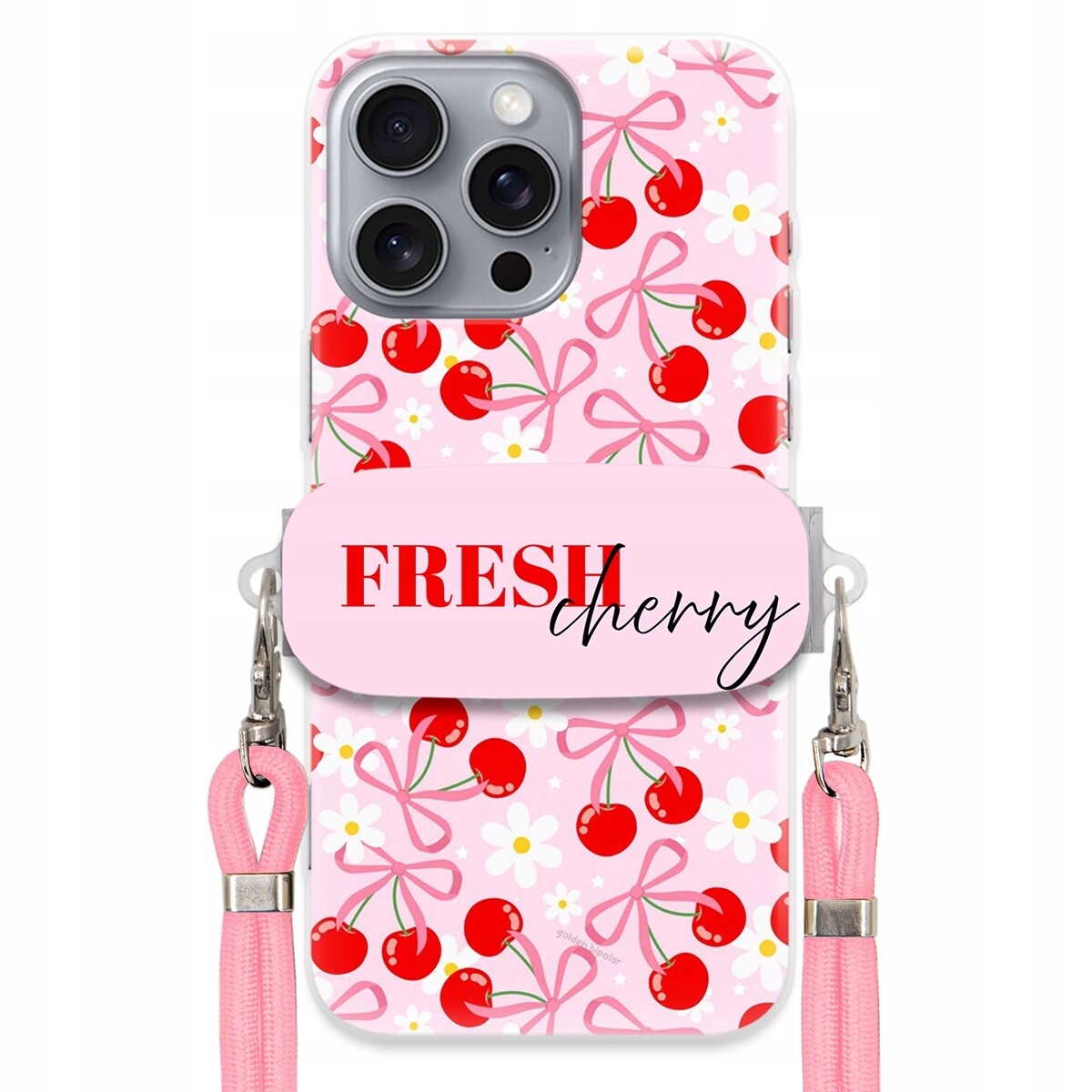 Pouzdro pro iPhone 16 Pro Max Case Držák Šňůrka Růžová Fresh Cherry Mašle