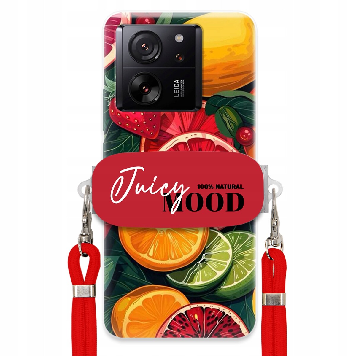 Pouzdro pro Xiaomi 13T Červené vodítko Crossbody+ Držák Módní Juice Mood Ovoce