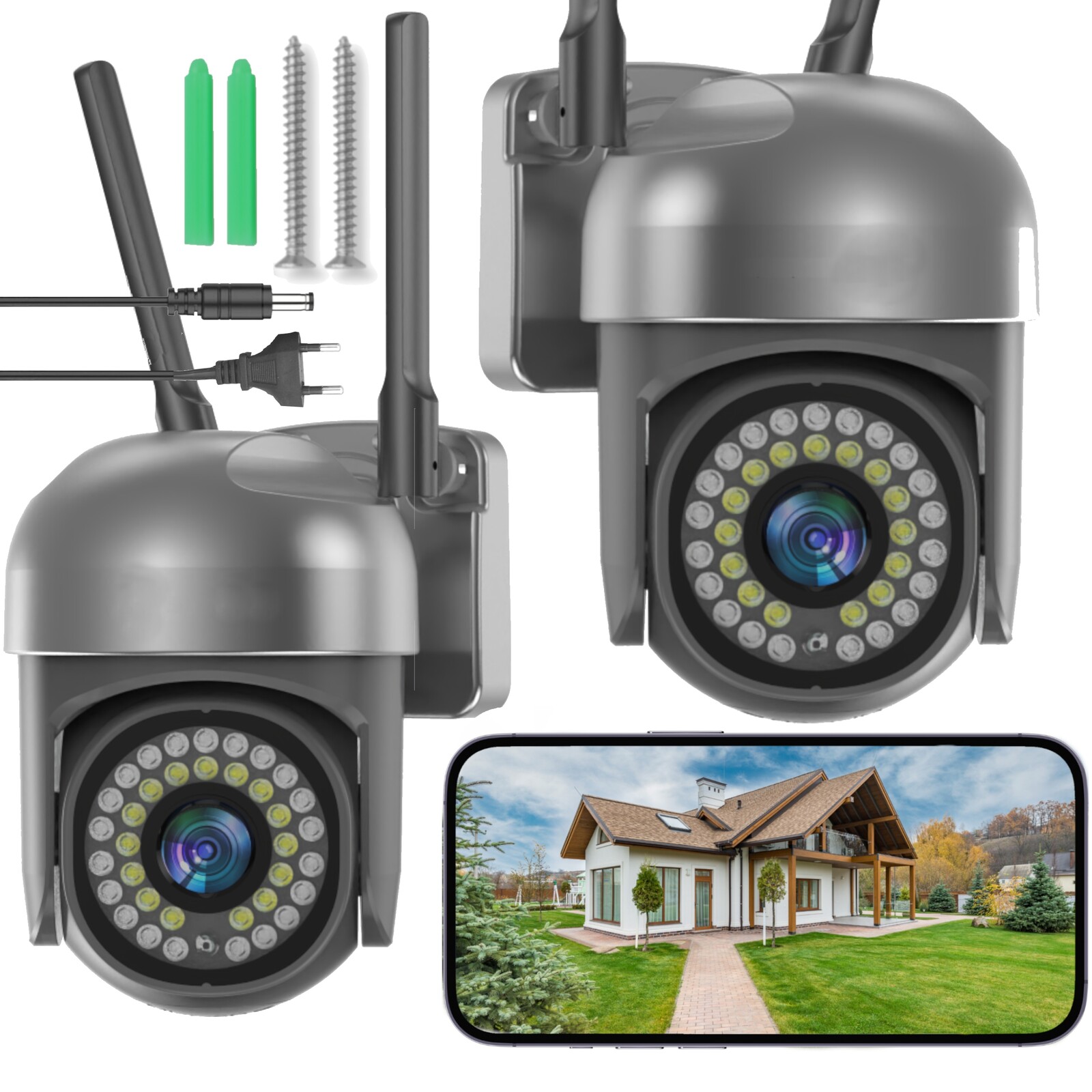 Venkovní Wifi Kamera Ip Smart 4MP Zoom Detekce Tuya Šedá Černá Alarm