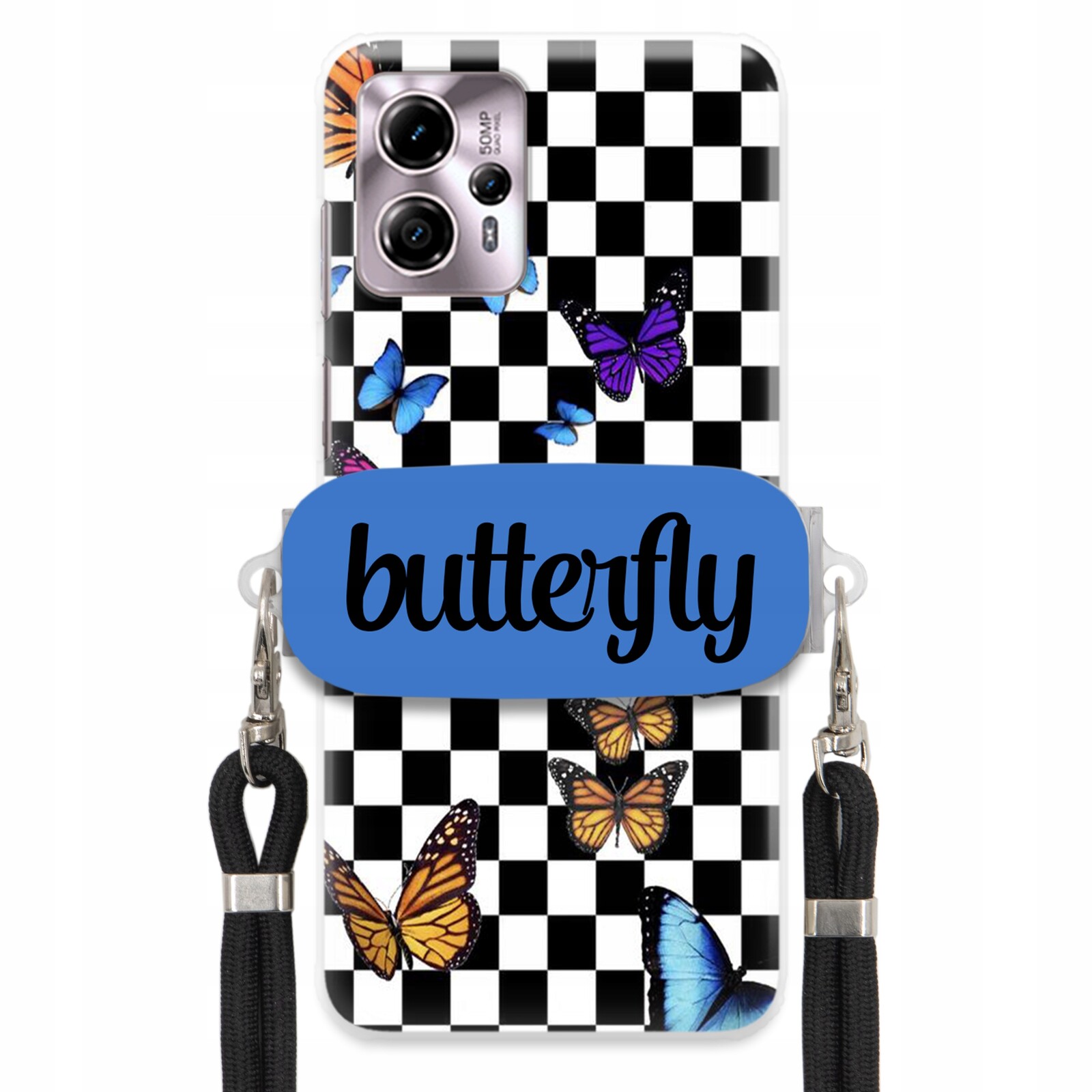 Pouzdro Pro Motorola G13 Case Obdélníkový Úchyt Černé Vodítko Butterfly Motýli