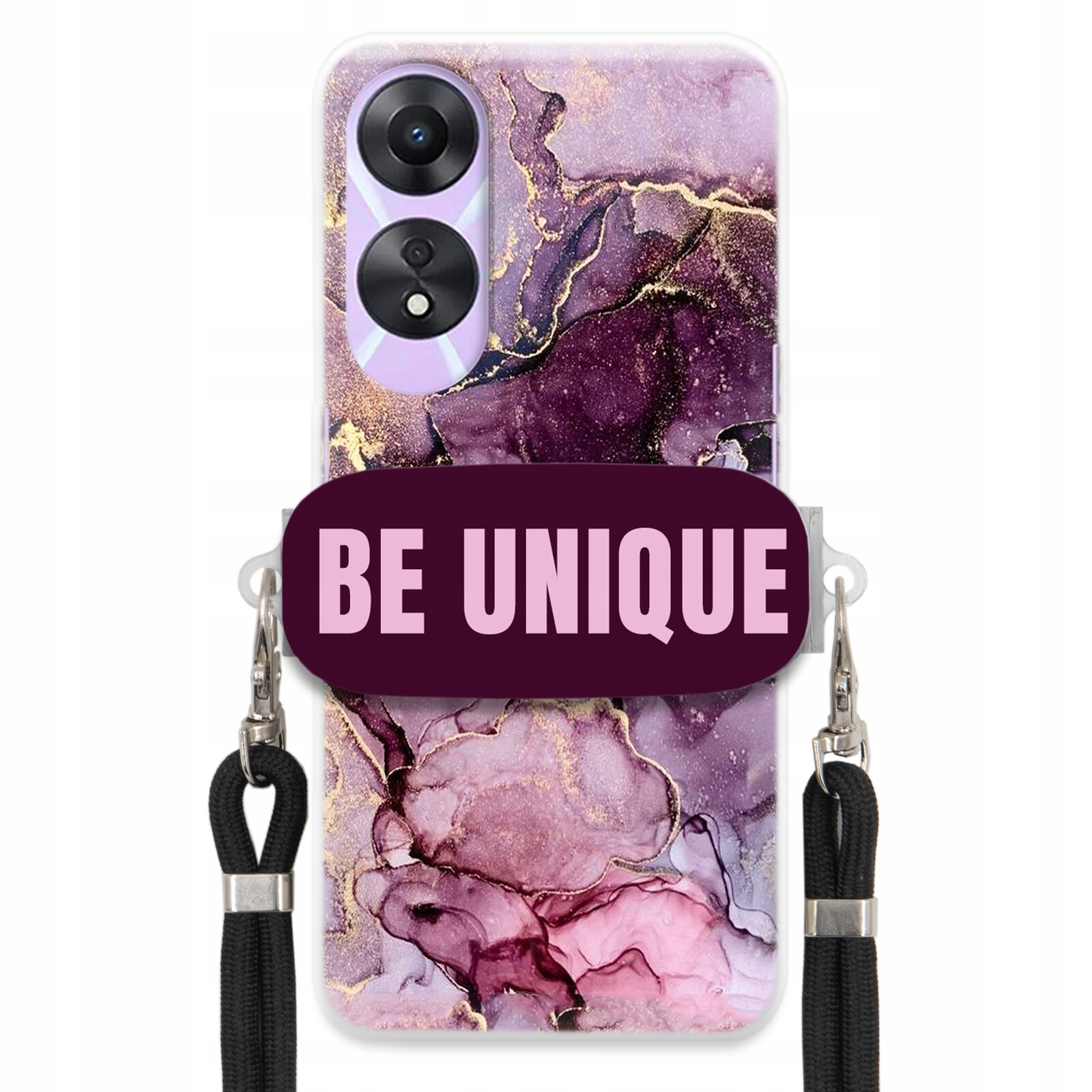 Pouzdro Premium pro Oppo A78 5G Case Uchopovací šňůrka Černá Fialová Mramorová