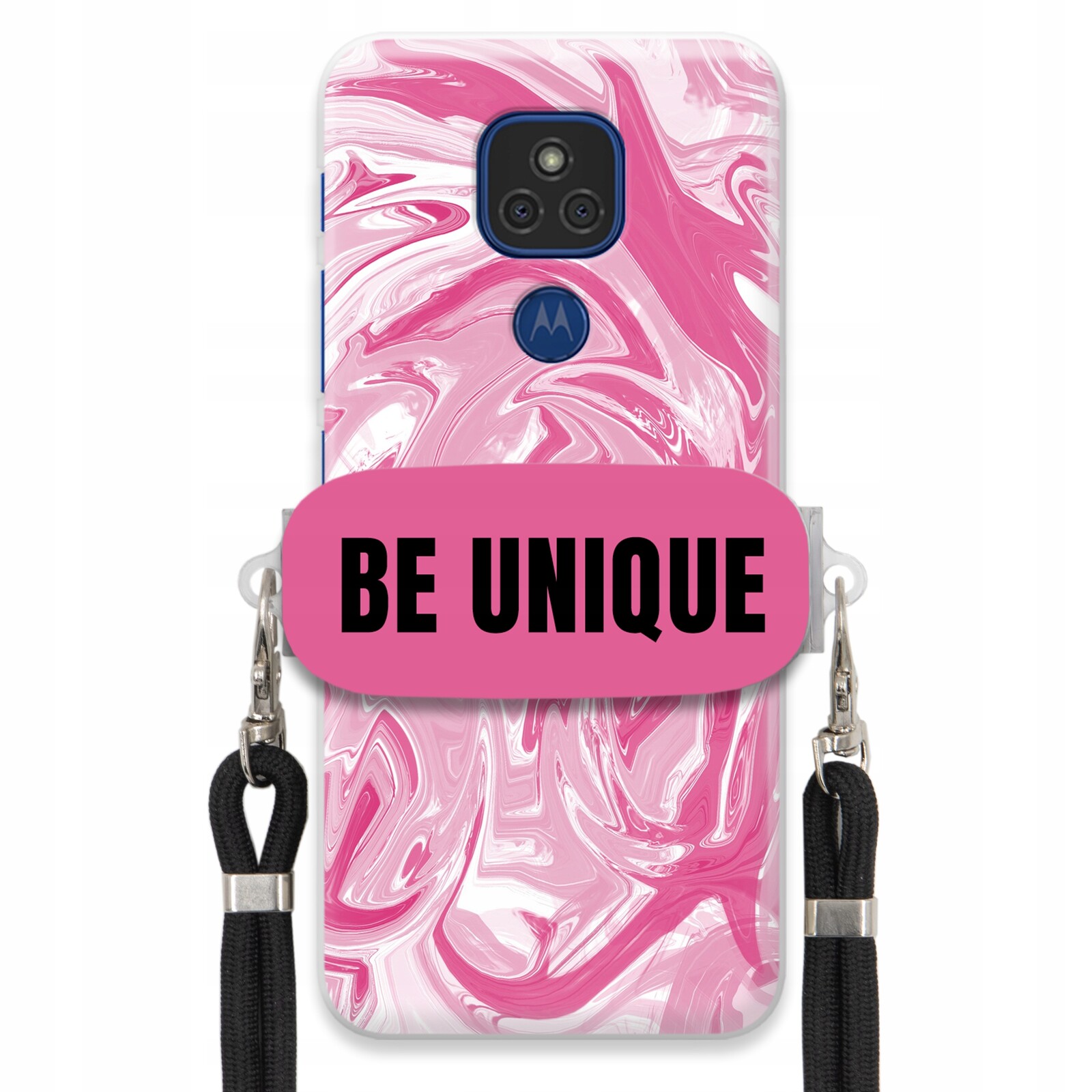 Pouzdro pro Motorola E7 Plus Case úchytka na šňůrku Černá Růžová Mramorová Unique