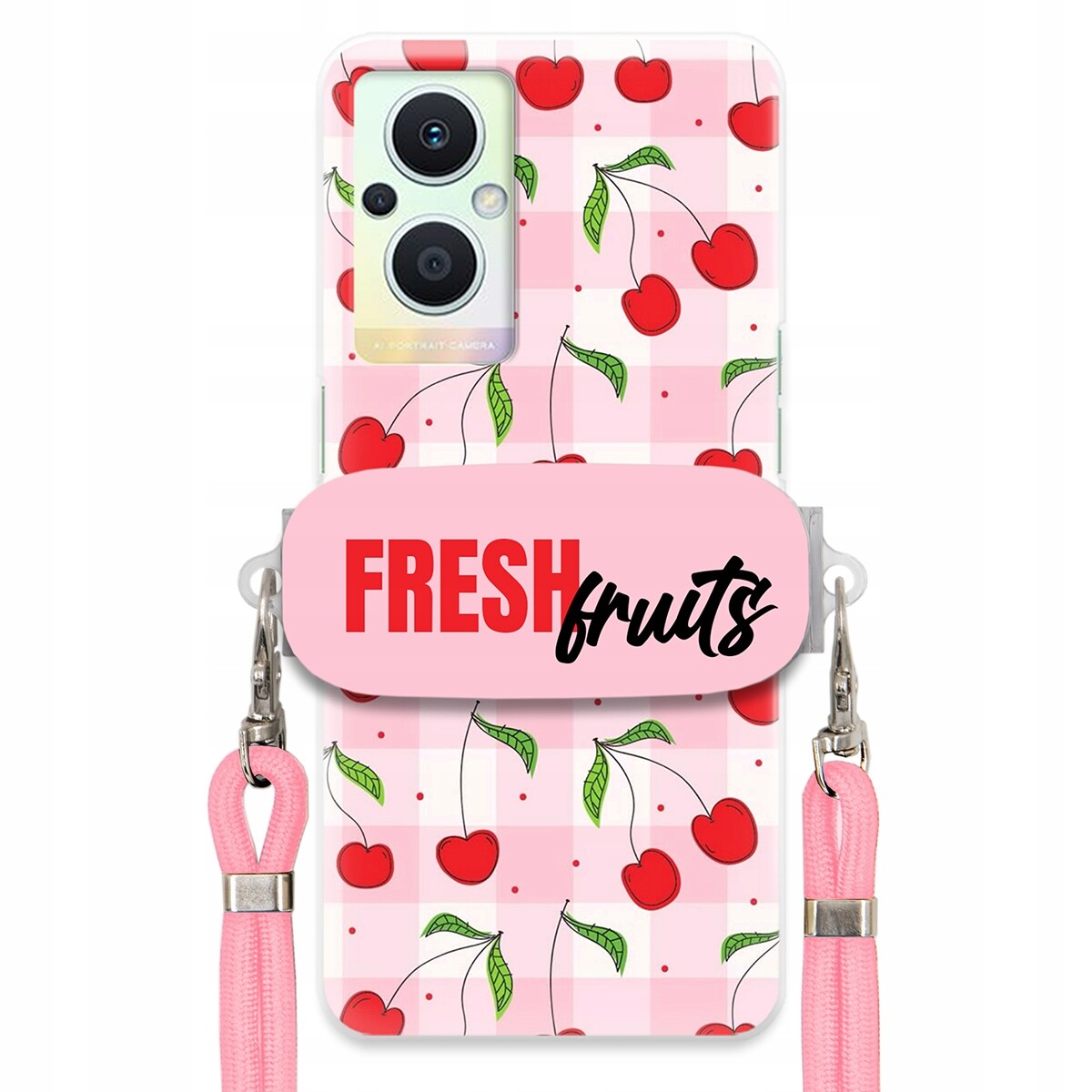 Pouzdro pro Oppo Reno 8 Lite Case Držák Šňůra Růžová Fresh Fruits Mřížka