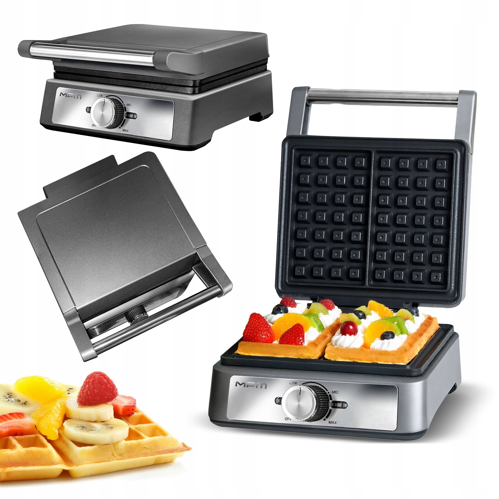 Vaflovač Mpm silný šedý 2 velké vafle 1900 W MGO-55
