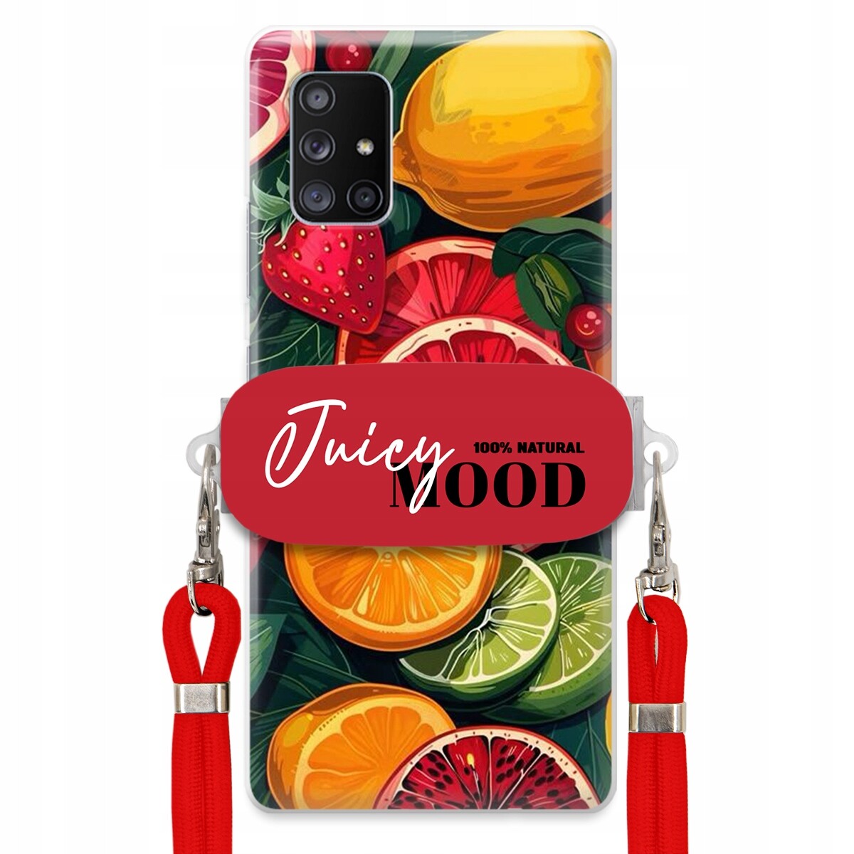Pouzdro pro Samsung A71 5G Červené vodítko Crossbody+ Držák Juice Mood Ovoce