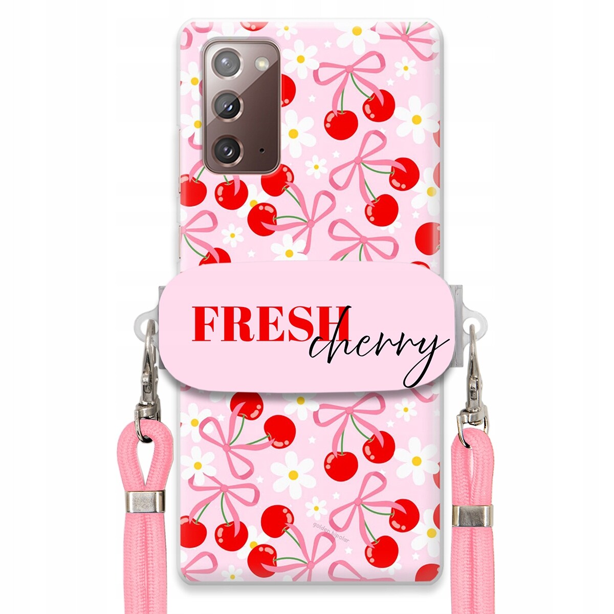 Pouzdro pro Samsung Note 20 Case Držák na šňůrku Růžová Fresh Cherry Kokardy