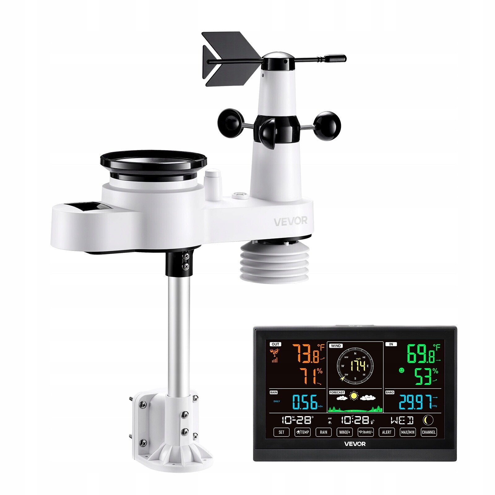 Vevor Solární Meteorologická Stanice 5 V 1 S Venkovním Senzorem IPX6 7 5 Quot