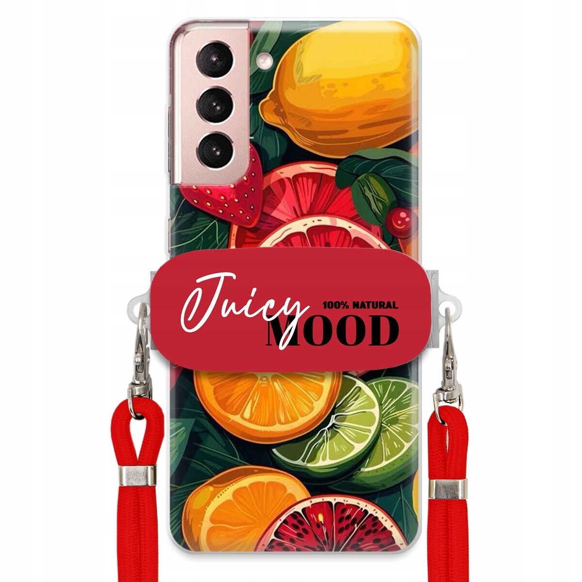 Pouzdro pro Samsung S30 Červené vodítko Crossbody+ Držák Módní Juice Mood Ovoce