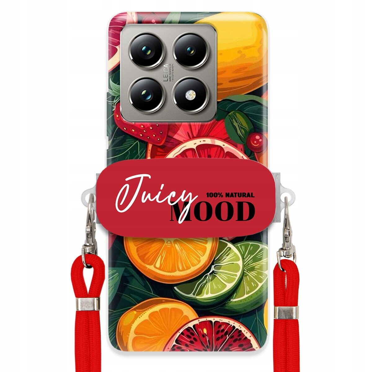 Pouzdro pro Xiaomi 14T Pro Červené vodítko Crossbody+ Držák Juice Mood Ovoce