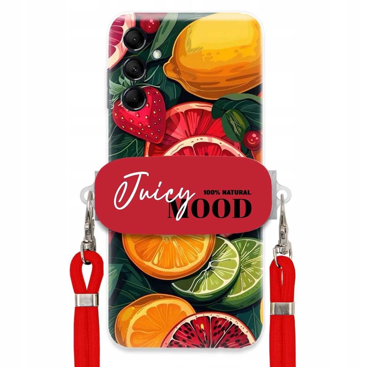 Pouzdro pro Samsung M14 5G Červené vodítko Crossbody+ Držák Juice Mood Ovoce