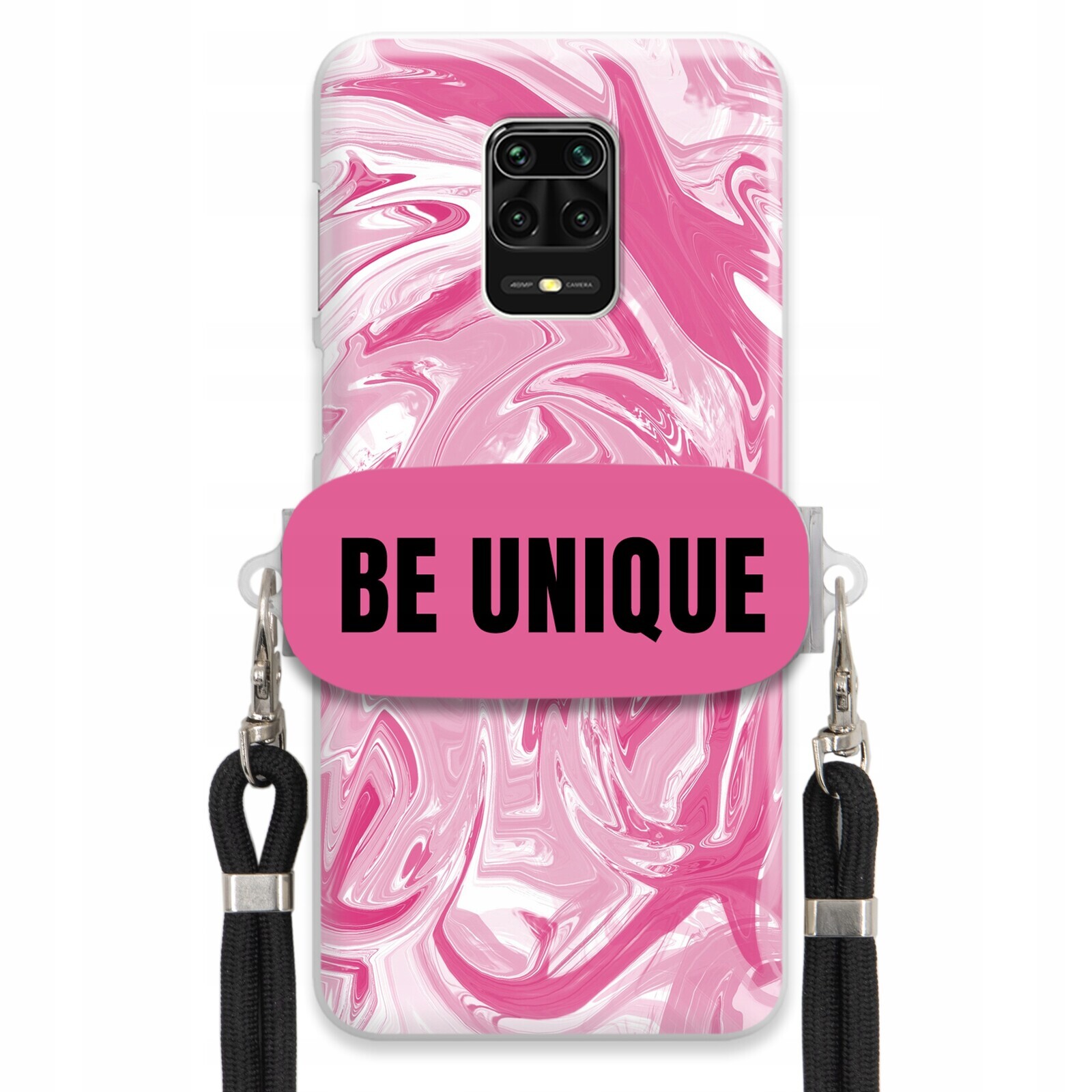 Pouzdro pro Xiaomi Redmi Note 9 Pro Case Držák Šňůrka Černý Růžový Mramor