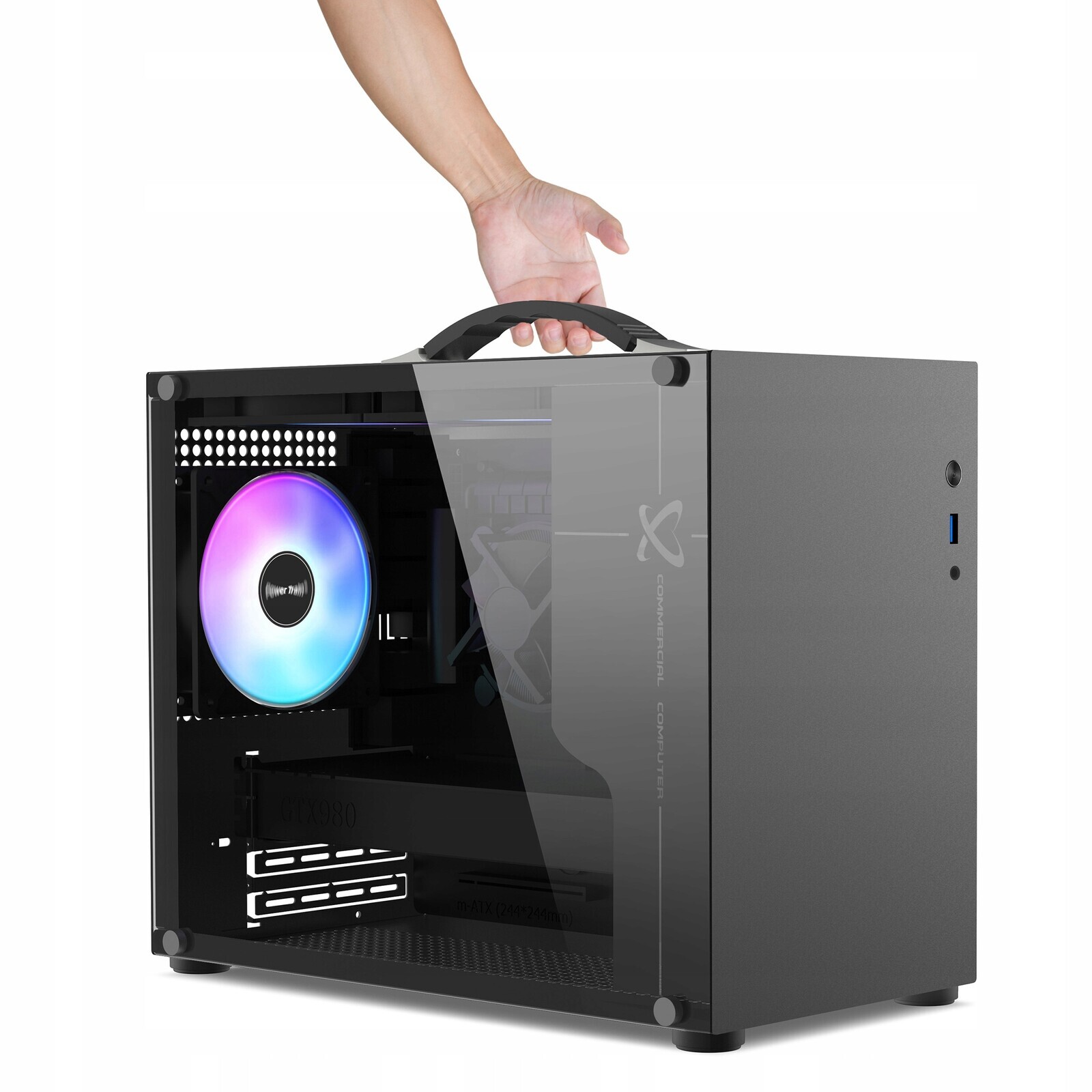 Přenosná Počítačová Skříň, 3x 120 mm aRGB Led ventilátory, sklo