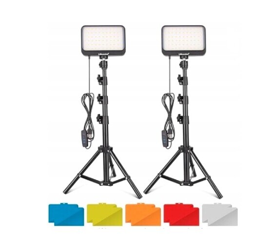 Osvětlovací lampy UBeesize se stativem, 2 ks, filtry, stmívač, černé.