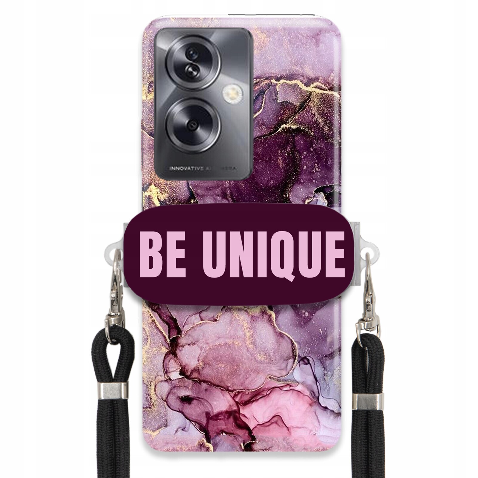 Pouzdro Premium pro Oppo A79 5G Case Uchopovací šňůrka Černá Fialová Mramorová