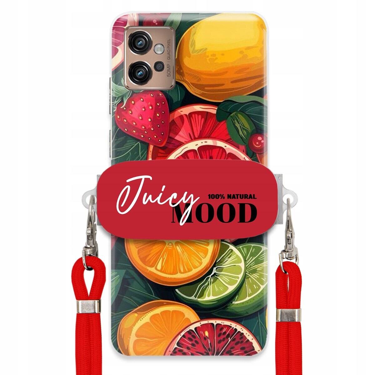 Pouzdro pro Motorola G32 Červené Crossbody vodítko Držák Juice Mood Ovoce