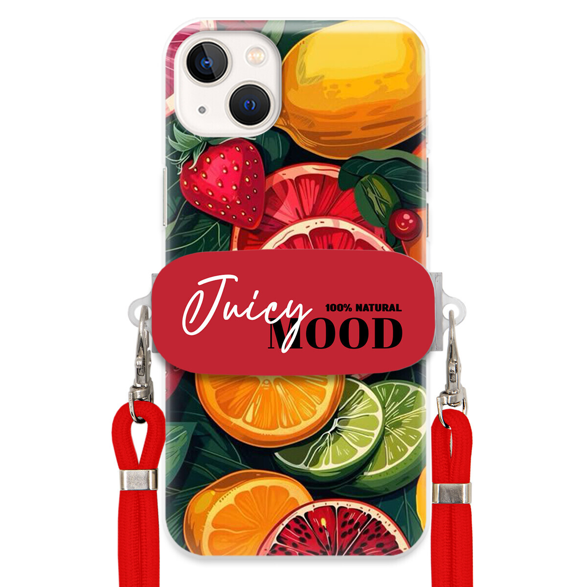 Pouzdro pro iPhone 14 Plus Červené vodítko Crossbody+ Držák Juice Mood Ovoce