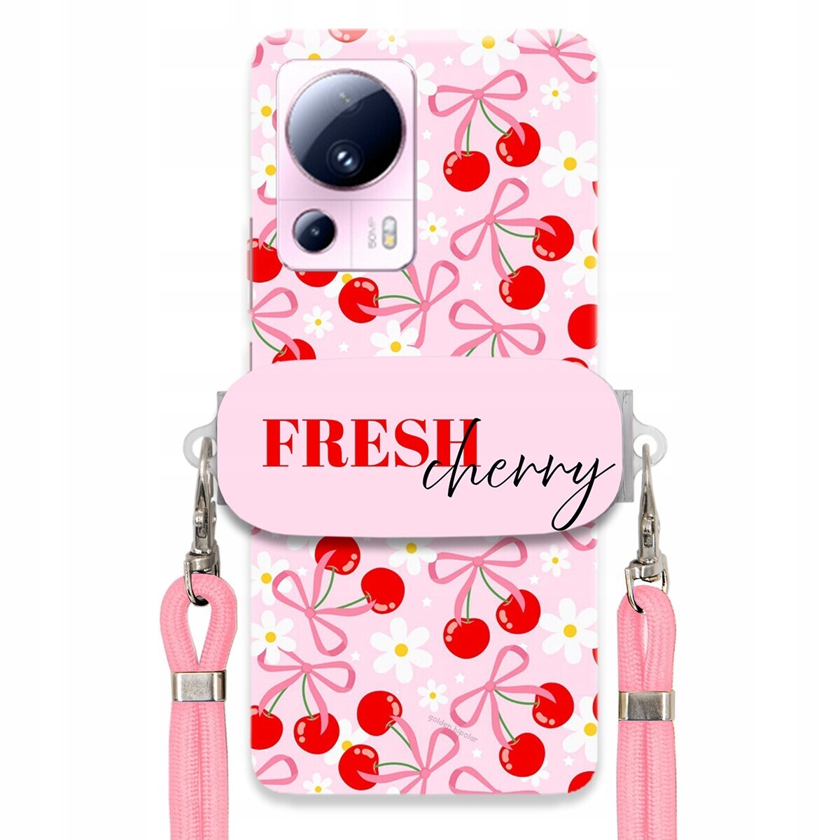 Pouzdro pro Xiaomi 13 Lite Case Držák Šňůrka Růžová Fresh Cherry Kokardy