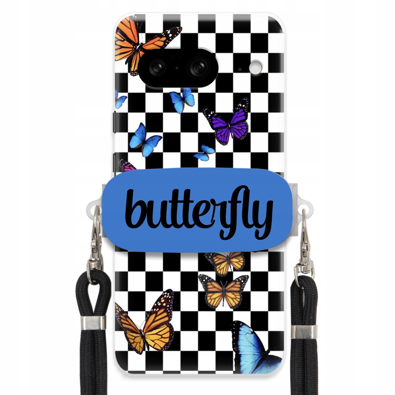 Pouzdro Pro Google Pixel 8 Case Obdélníkový Úchyt Černé Vodítko Motýli