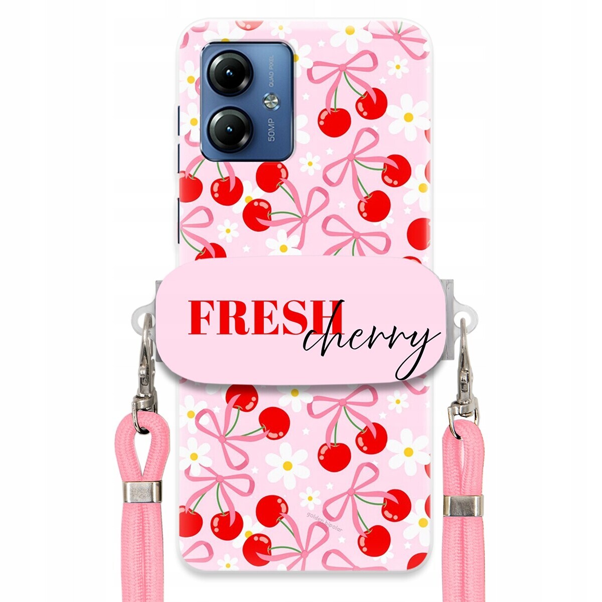 Pouzdro pro Motorola G14 Case Držák Šňůrky Růžová Fresh Cherry Kokardy