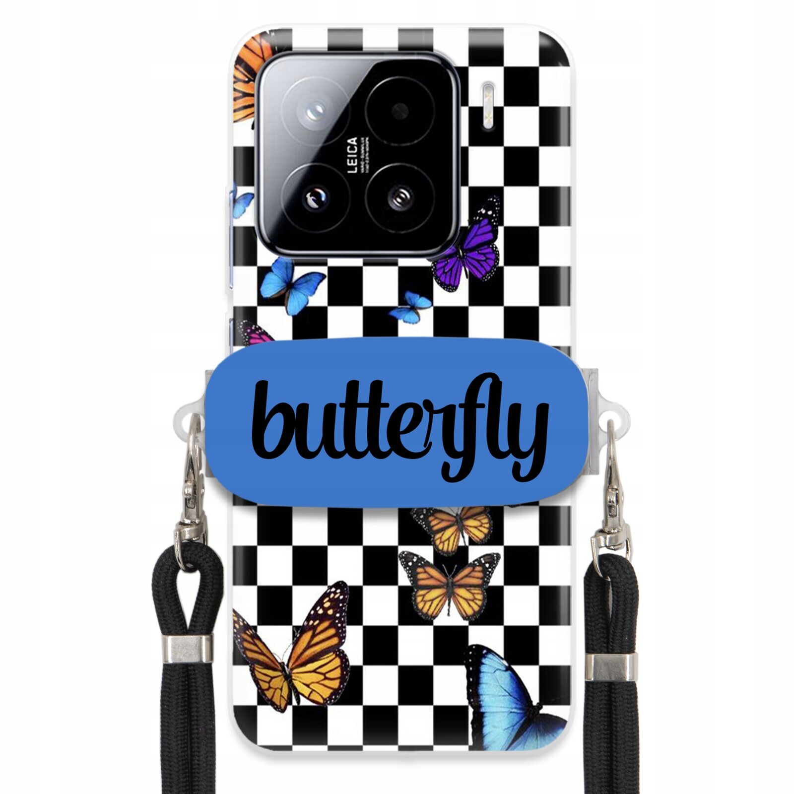Pouzdro Pro Xiaomi 15 Case Obdélníkový Úchyt Černé Vodítko Butterfly Motýli