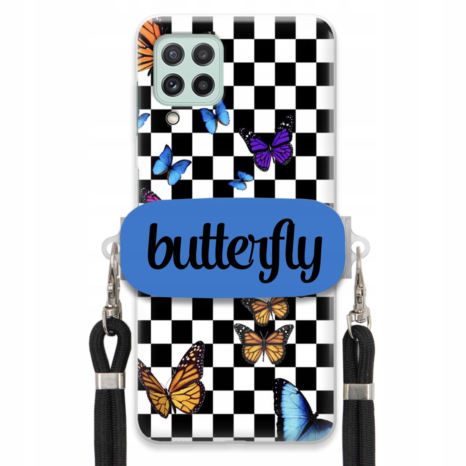 Pouzdro Pro Samsung A22 4G Case Obdélníkový Úchyt Černé Vodítko Butterfly Motýli