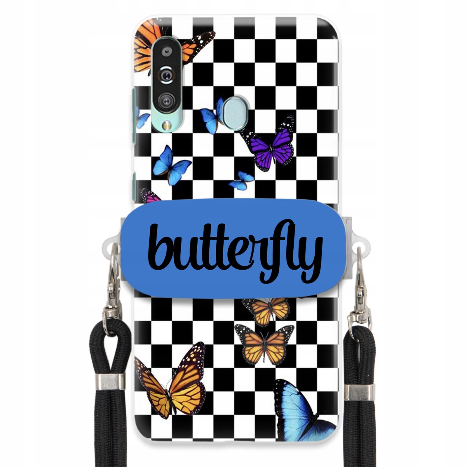 Pouzdro Pro Samsung A60 Case Obdélníkový Držák Černé Vodítko Motýli