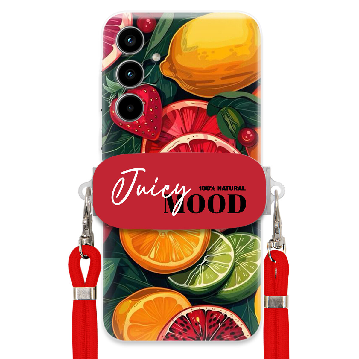 Pouzdro pro Samsung A35 5G Červené vodítko Crossbody+ Držák Juice Mood Ovoce