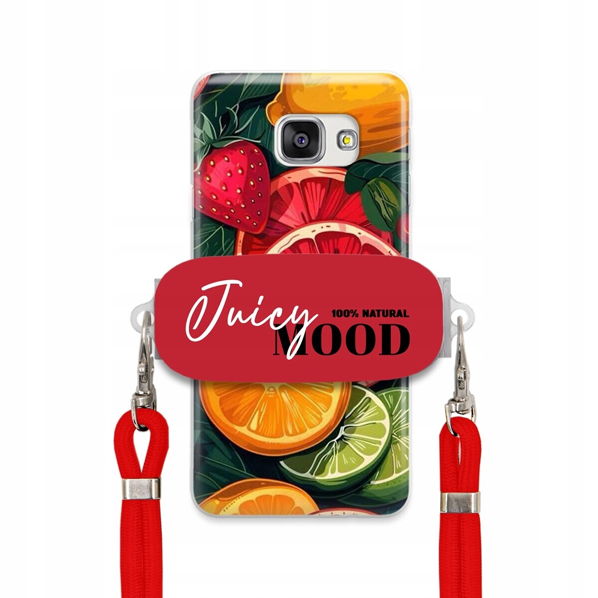 Pouzdro pro Samsung A7 2016 Červené vodítko Crossbody+ Držák Juice Mood Ovoce