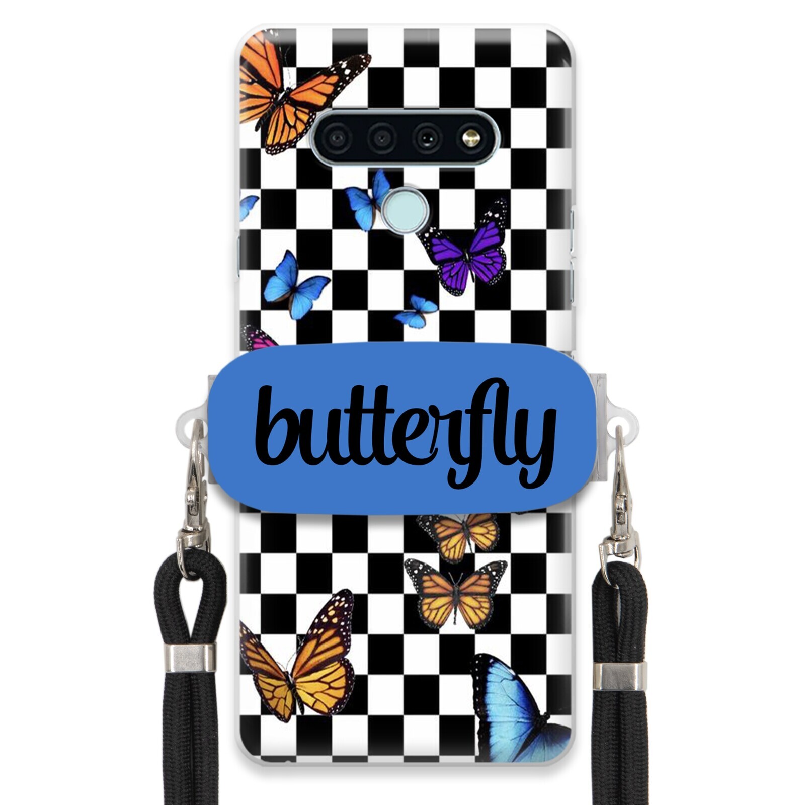 Pouzdro Pro Lg K71 Case Obdélníkový Úchyt Vodítko Butterfly Motýli Šachovnice