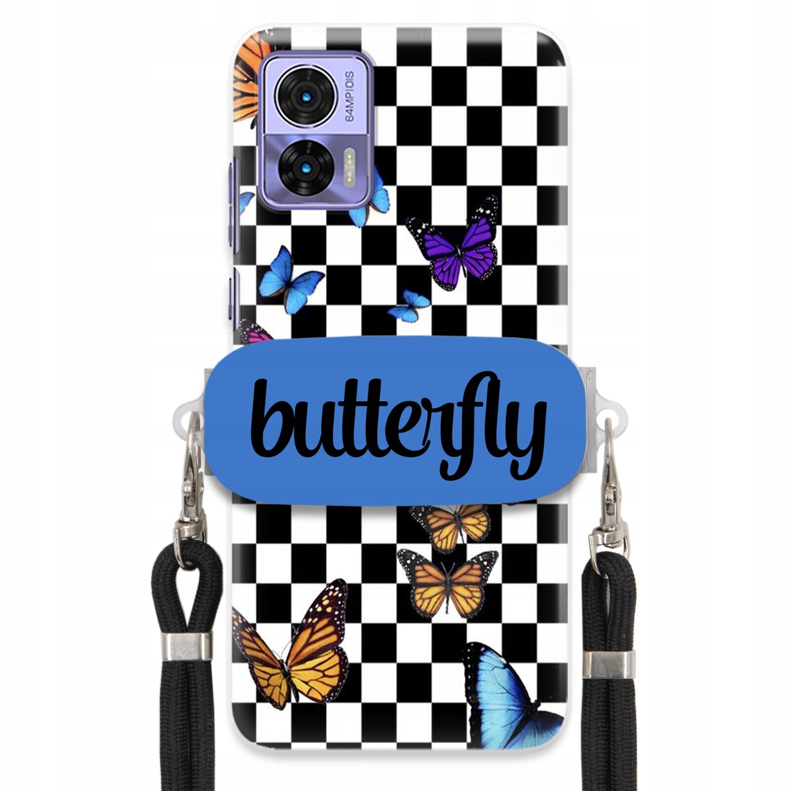Pouzdro Pro Motorola Edge 30 Lite Case Obdélníkový Držák Černého Vodítka Butterfly