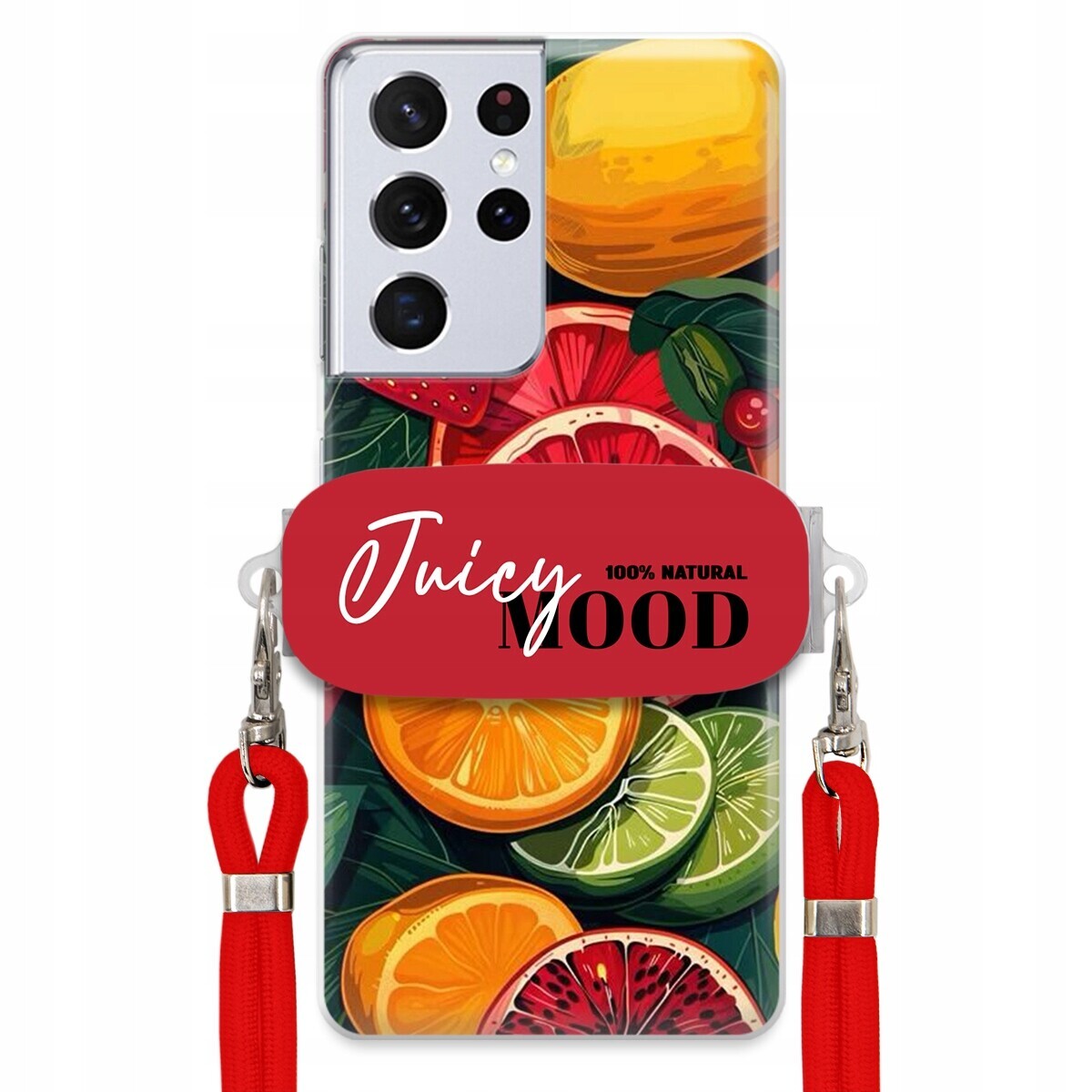 Pouzdro pro Samsung S21 Ultra Červené vodítko Držák Fruit Ovoce Juice Mood