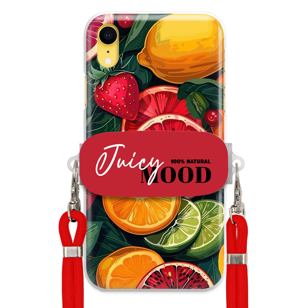 Pouzdro pro iPhone Xr Červené vodítko Crossbody+ Držák Módní Juice Mood Ovoce