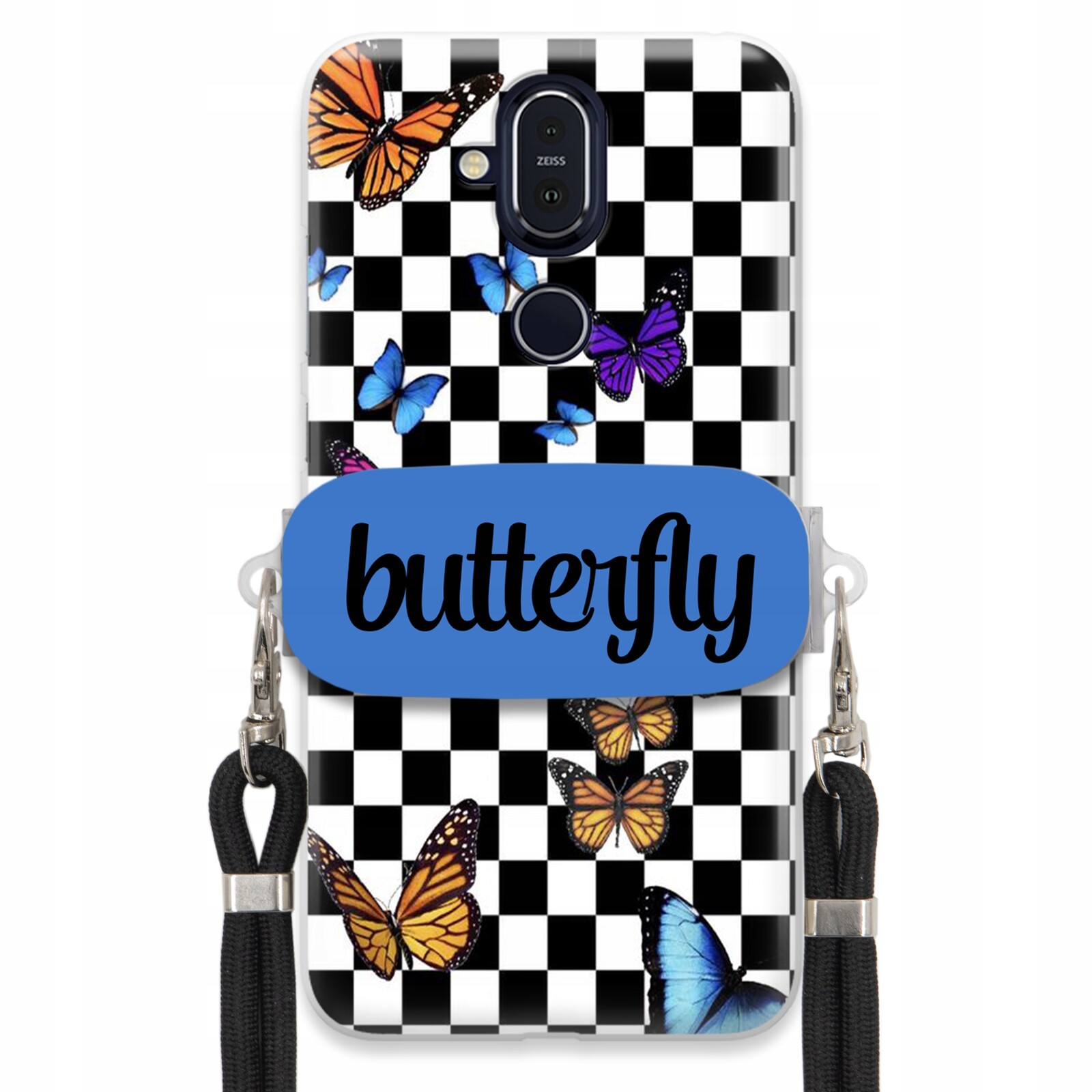 Pouzdro Pro Nokia 8.1 Case Obdélníkový Držák Černé Vodítko Butterfly Motýli